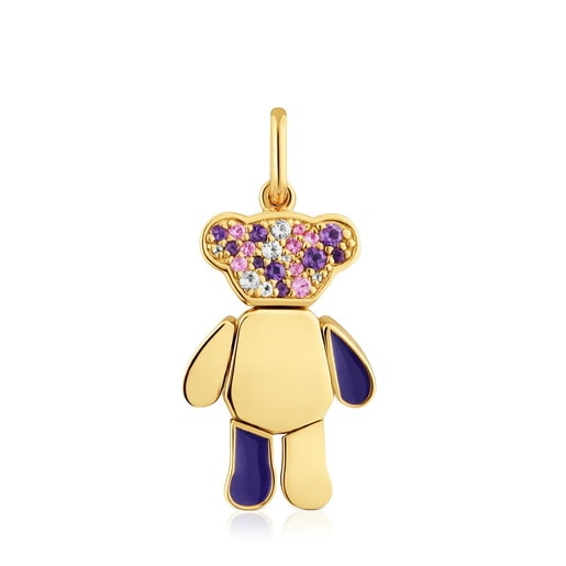 Dije oso con baño de oro 18 kt sobre plata y amatistas Teddy Bear