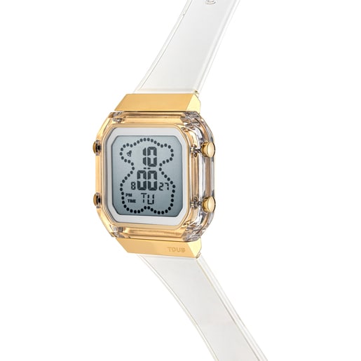 Relógio digital em policarbonato transparente e aço IPG dourado D-BEAR Fresh