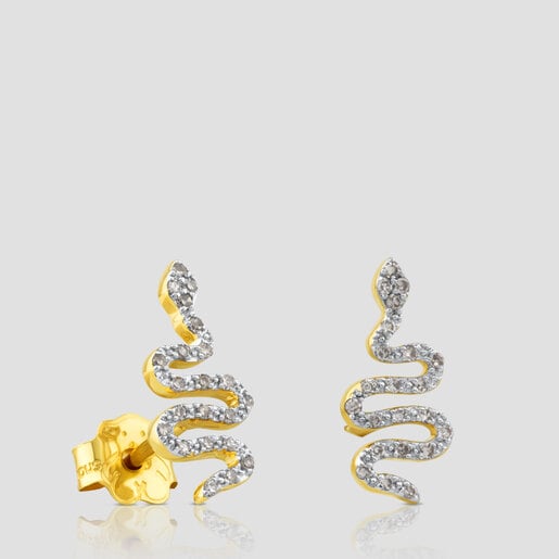 Gold Earrings with Diamonds Sneak motif Gem Power | TOUS