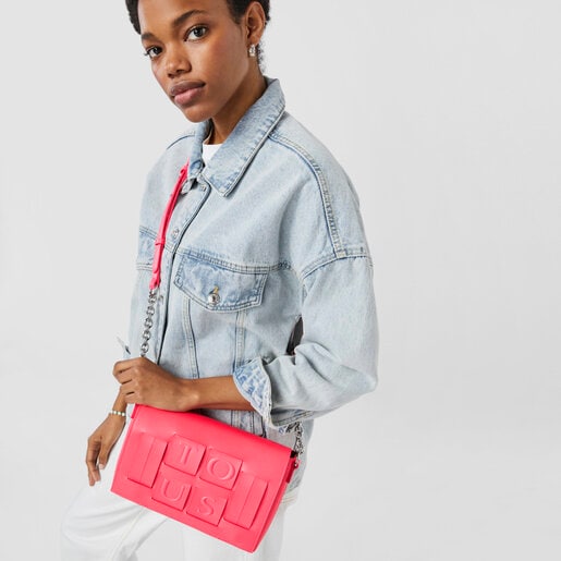 Bandolera pequeña rosa fluorescente y marrón TOUS Damas