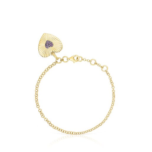 Pulsera con baño de oro 18 kt sobre plata y corazón con rodolitas Iris Motif