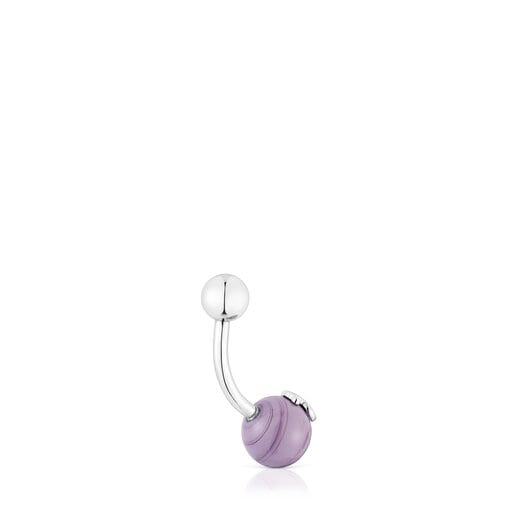 Steel and lilac-colored Murano glass Navel piercing Icon Glass