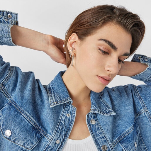 قرط Straight double مزدوج مصنوع من الفضة