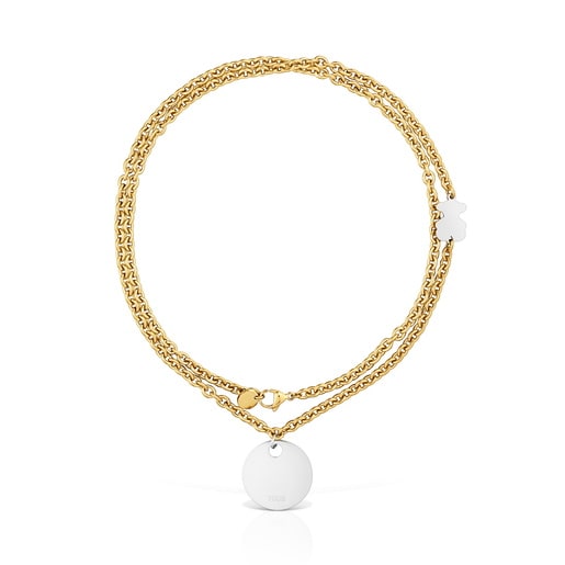 Collar largo cadena de acero bicolor y motivo medalla TOUS Charming