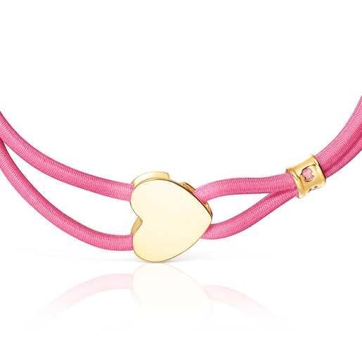 Pulsera elástica fucsia y corazón con baño de oro 18 kt sobre plata Sweet Dolls