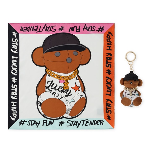 Set with Teddy Samba bear Key ring + multicolored Scarf