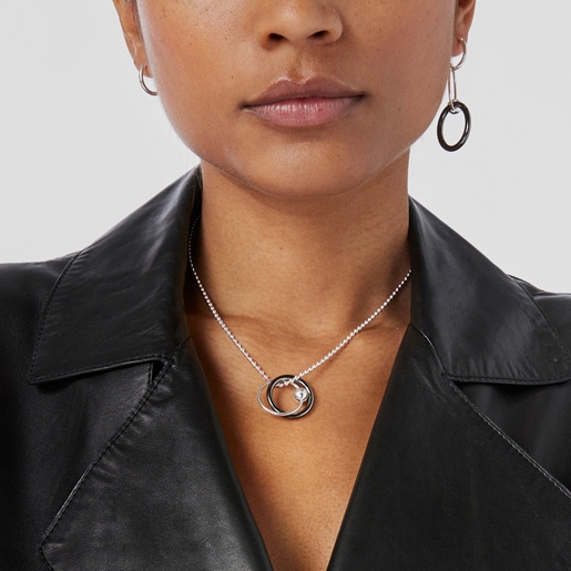 Silver and dark silver Plump Double hoop earrings