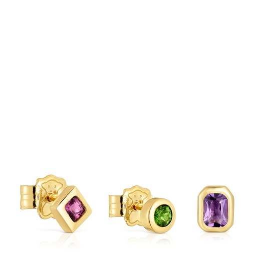 Set of small Earrings with 18kt gold plating over silver and gemstones TOUS Basic Colors