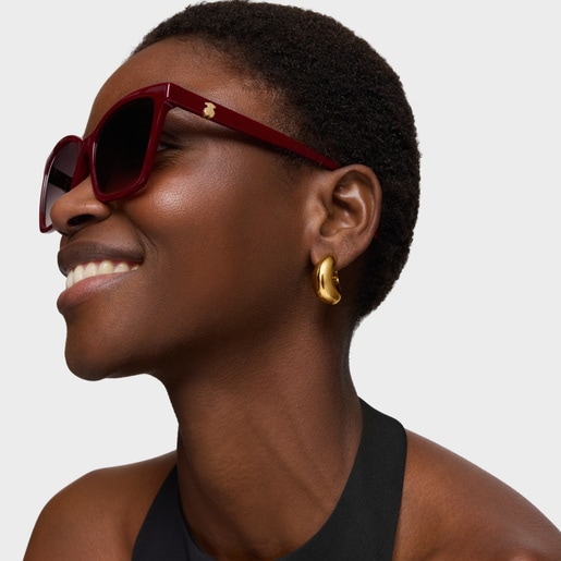 משקפי שמש Square Bear בעיטור דובון בצבע בורגונדי