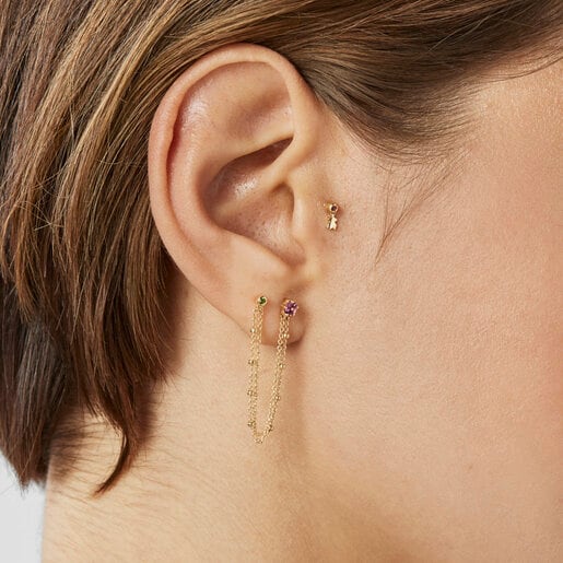 Gold TOUS Cool Joy Ear piercing with rhodolite and bear motif