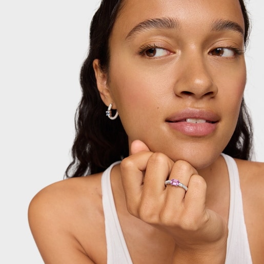Silver and lab-grown sapphire Ring TOUS Mesh LGG