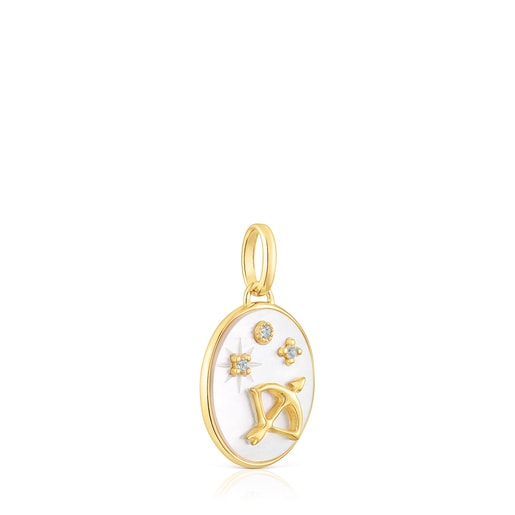 Pendentif Sagittaire en argent vermeil avec nacre et topazes TOUS Horoscope