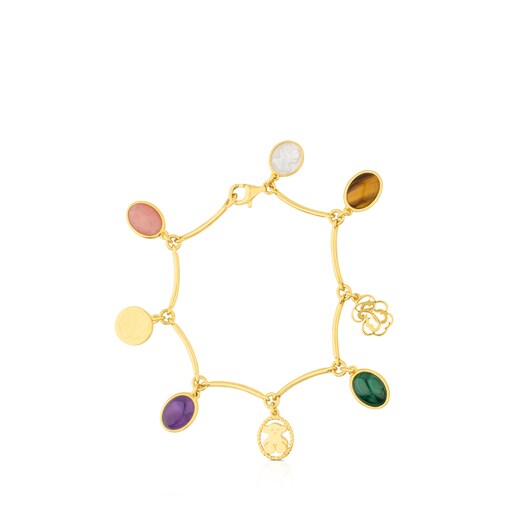 Pulsera con baño de oro 18 kt sobre plata con gemas multicolor Camee