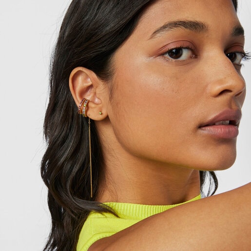 Silver vermeil TOUS Straight Earcuff with rhodolites