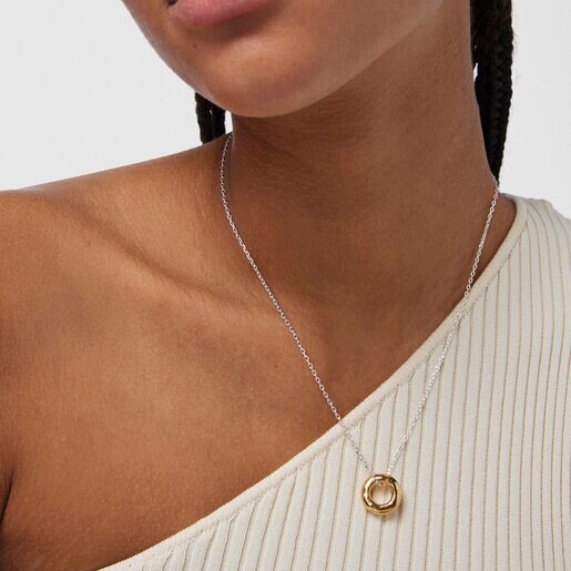 עגילי לואה חישוק בשילוב עיגול ורמייל צהוב