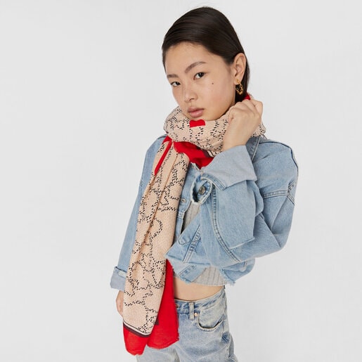 Beige and red Kaos Icon Scarf | TOUS