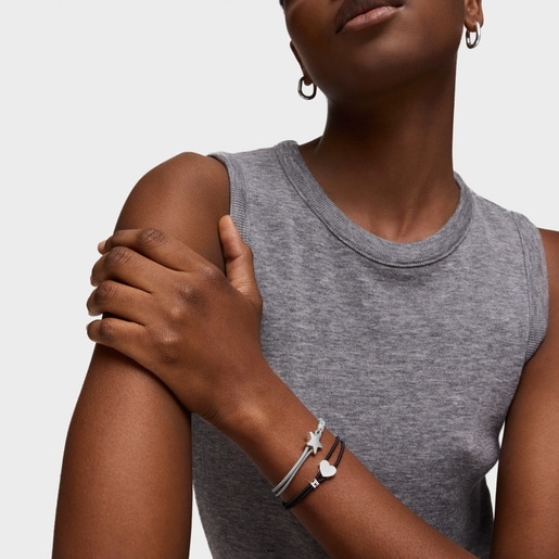 צמיד Sweet Dolls אלסטי שחור בשילוב לב מכסף