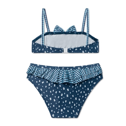 Bikini com laço e folhos Drops Azul Marinho