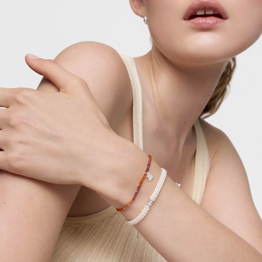 Pulsera elástica con gemas naranjas y oso de plata TOUS Motivos