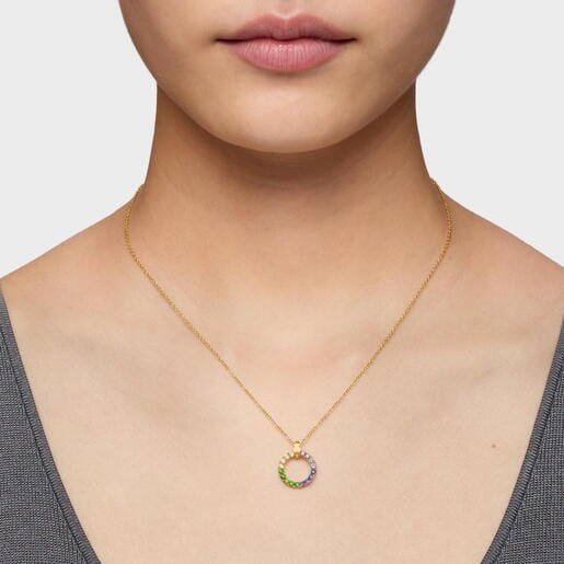 Collar con baño de oro 18 kt sobre plata y gemas Straight