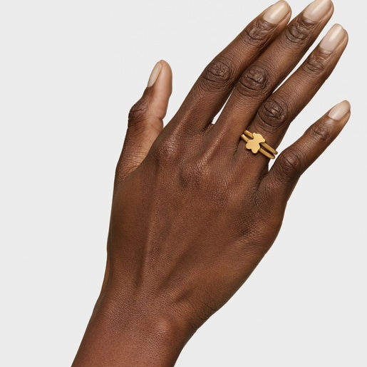 Double ring with 18kt gold plating over silver Icon Mesh