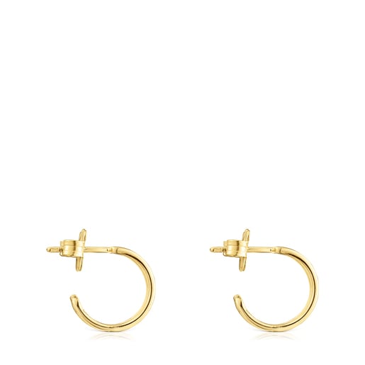 Piccoli orecchini a cerchio con placcatura in oro 18 kt su argento con silhouette TOUS Bear Row