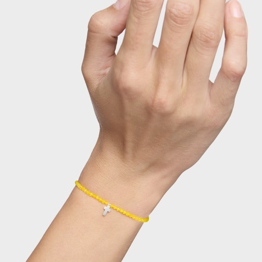 Elastic Bracelet with yellow quartzite and silver cross TOUS Motifs