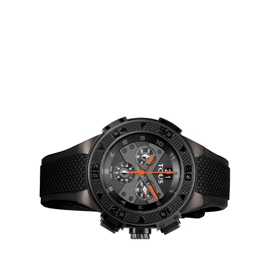 Reloj analógico bicolor de acero/IP negro con correa de silicona negra Xtous