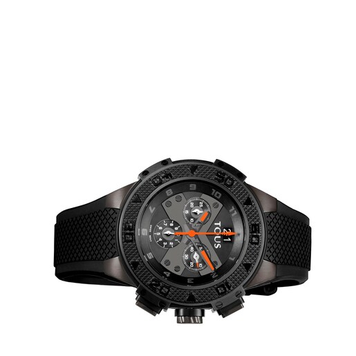 Montre Xtous bi-couleur en Acier IP noir avec bracelet en Silicone noir