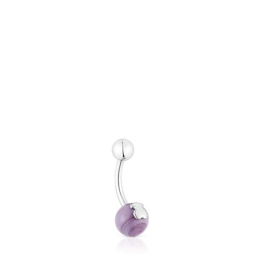 Steel and lilac-colored Murano glass Navel piercing Icon Glass