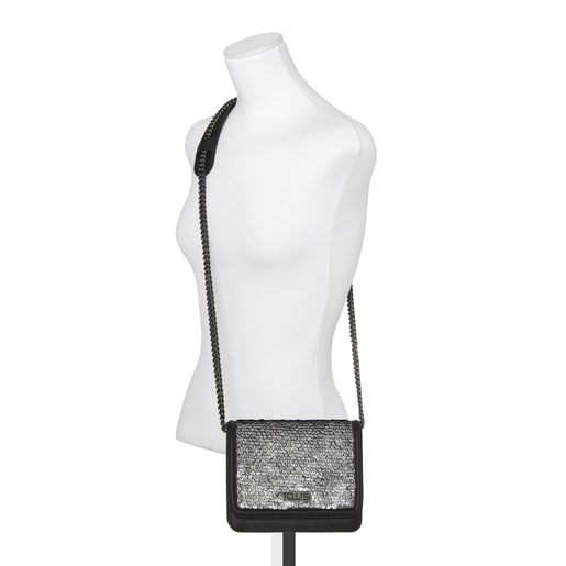 Crossbody kabelka Ruby s flitry v černé a stříbrné barvě