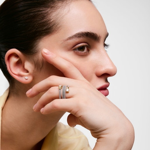 Bague spirale en acier, or 14 ct et diamants créés en laboratoire TOUS Mesh LGD