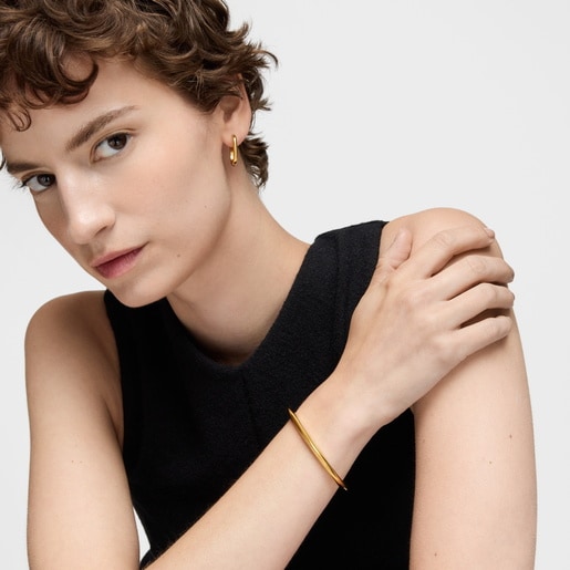 Bracelet manchette en argent plaqué or 18 ct Line