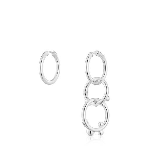 Short/long silver Earrings with rings and details Hold