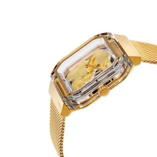 Analog watch with gold-colored steel bracelet D-Bear Party