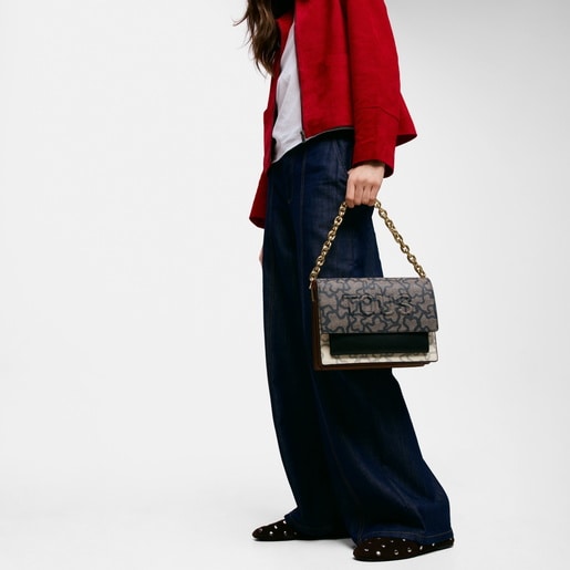 Bandolera mediana Audree Chain negra y beige Kaos Icon