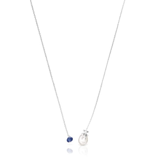 Collier Teddy Bear Gems ouvert en argent, perle et tanzanite