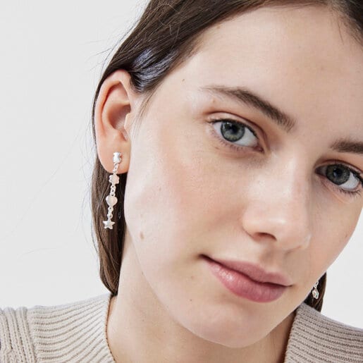 TOUS Long Silver Mini Icons motifs Earrings | Plaza Las Americas