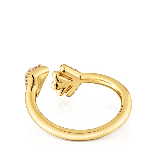 Open ring with 18kt gold plating over silver and rhodolites TOUS Flechazo