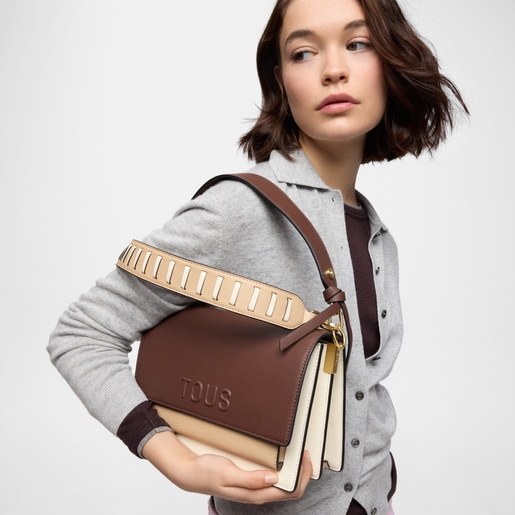 Bandolera mediana beige y marrón Audree Saffiano