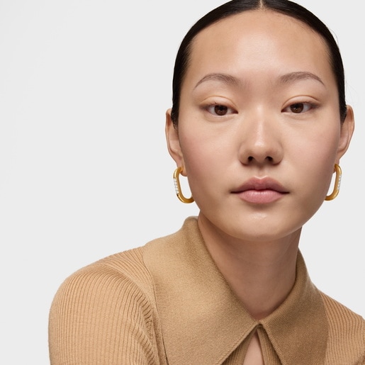 35 mm Hoop earrings with 18kt gold plating over silver and laboratory-grown diamonds Line LGD