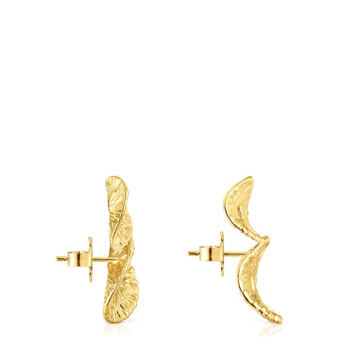 Aretes con baño de oro 18 kt sobre plata con dos motivos Wicker