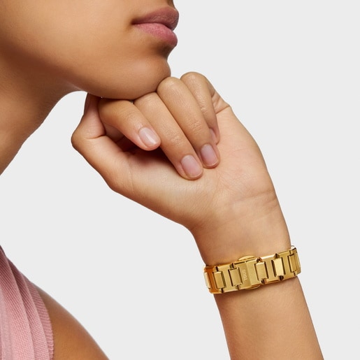 Montre analogique avec bracelet en acier doré et cadran en nacre rose Karat