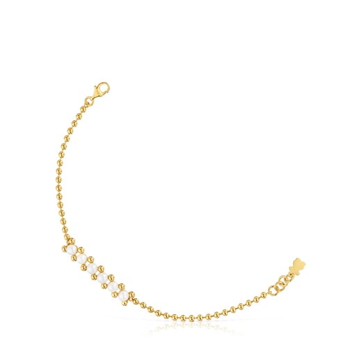 Pozłacana 18-karatowym złotem bransoletka łańcuszkowa Gloss ze srebra, z perłami hodowanymi