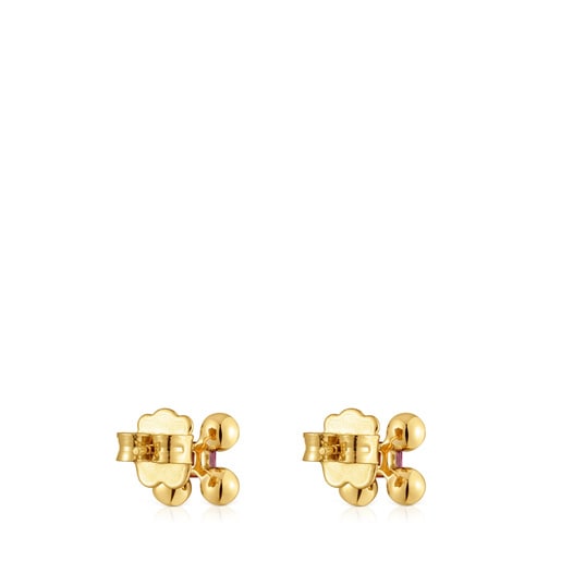 Sugar Party short Earrings with 18kt gold plating over silver and rhodolite