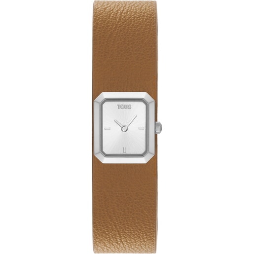 Analog Watch with brown leather and steel bracelet TOUS KARAT EMERALD MINI