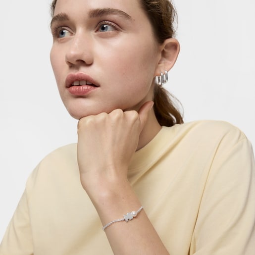 Pulsera cadena de plata, motivo oso y perla cultivada Sweet Dolls