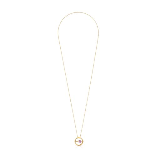 Large silver vermeil Hold Pendant with amethyst