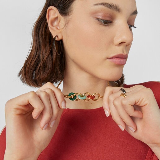 Hold Gems Silver Vermeil and Dark Silver Necklace with Gemstones