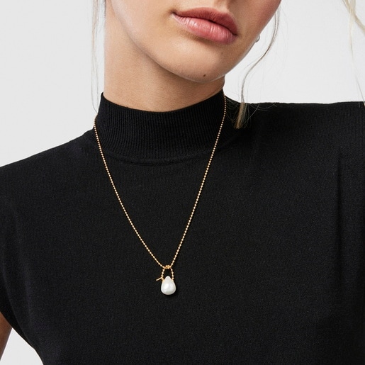 Colgante con baño de oro 18 kt sobre plata y perla Gloss